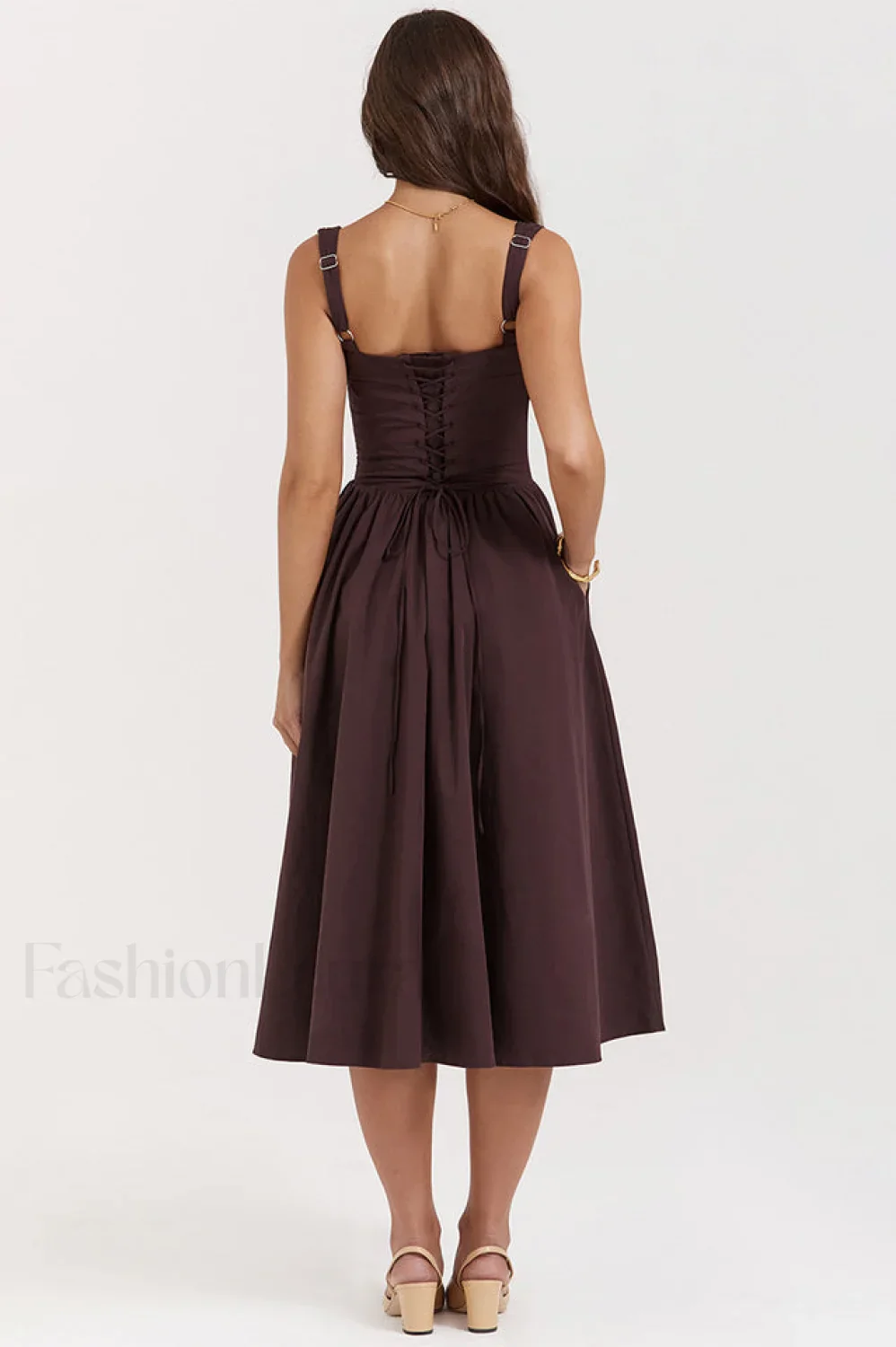 Rich Brown Stylish Midi Sundress - Image 6