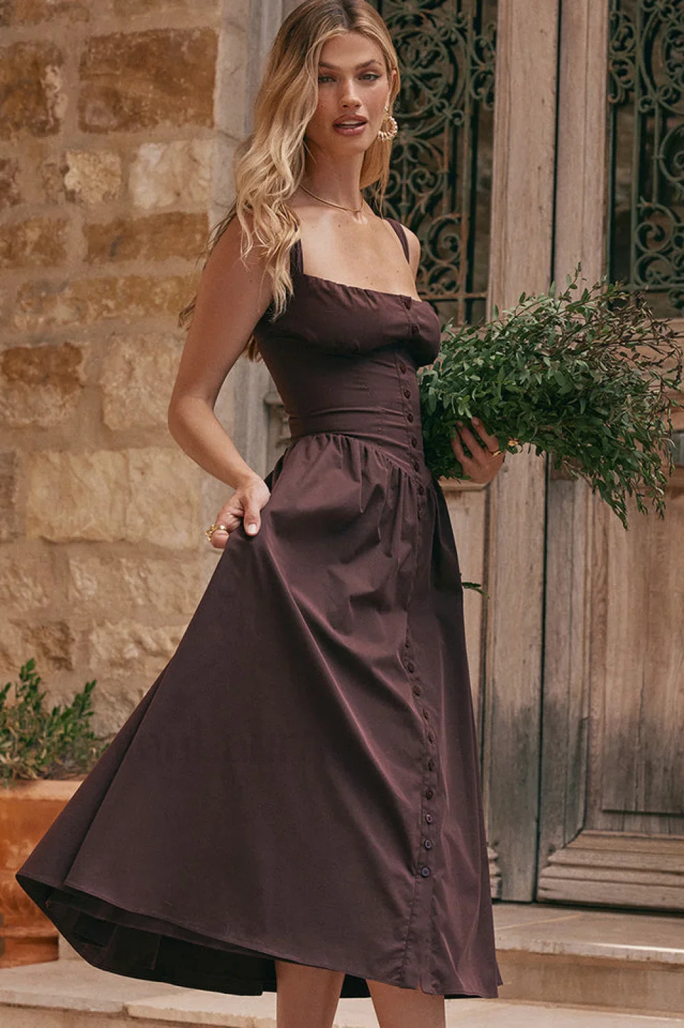 Rich Brown Stylish Midi Sundress - Image 8