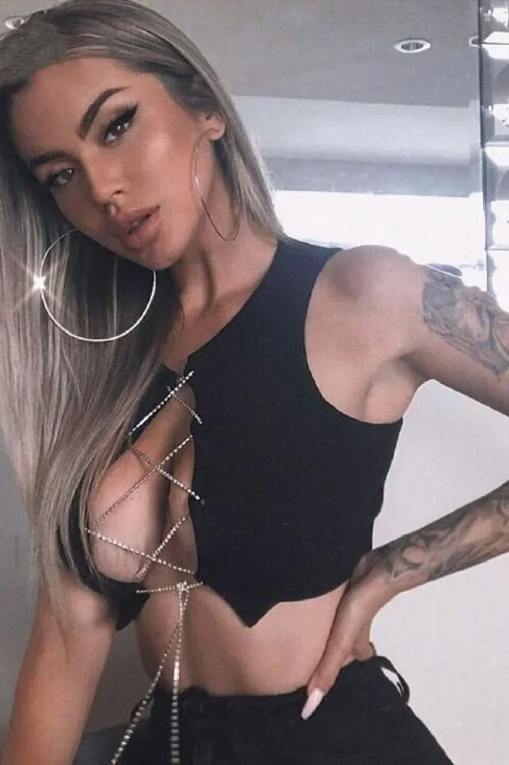 Rhinestone Lace Up Charming Front Crop Top - Image 16