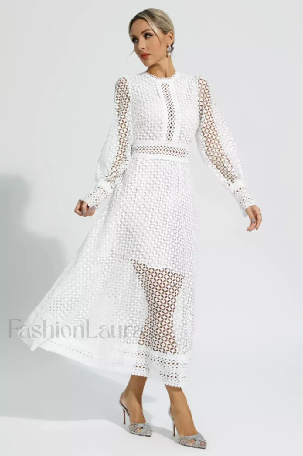 Puff Sleeves Fit Charming & Flare Midi Dress