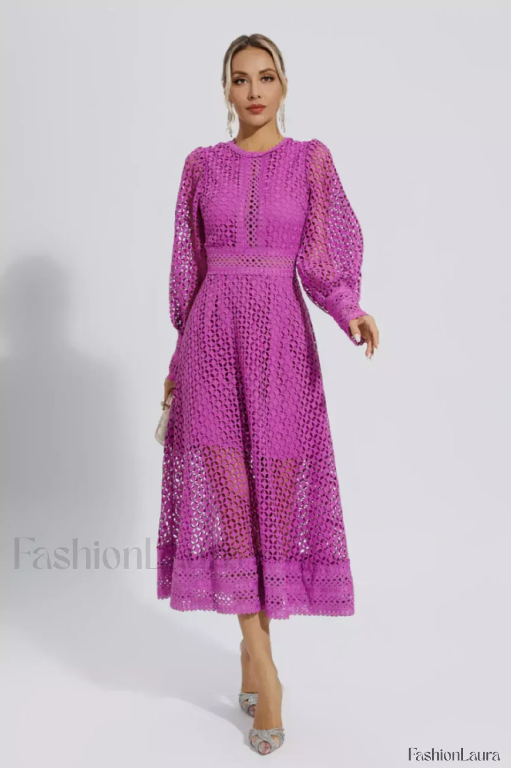 Puff Sleeves Fit Charming & Flare Midi Dress - Image 11