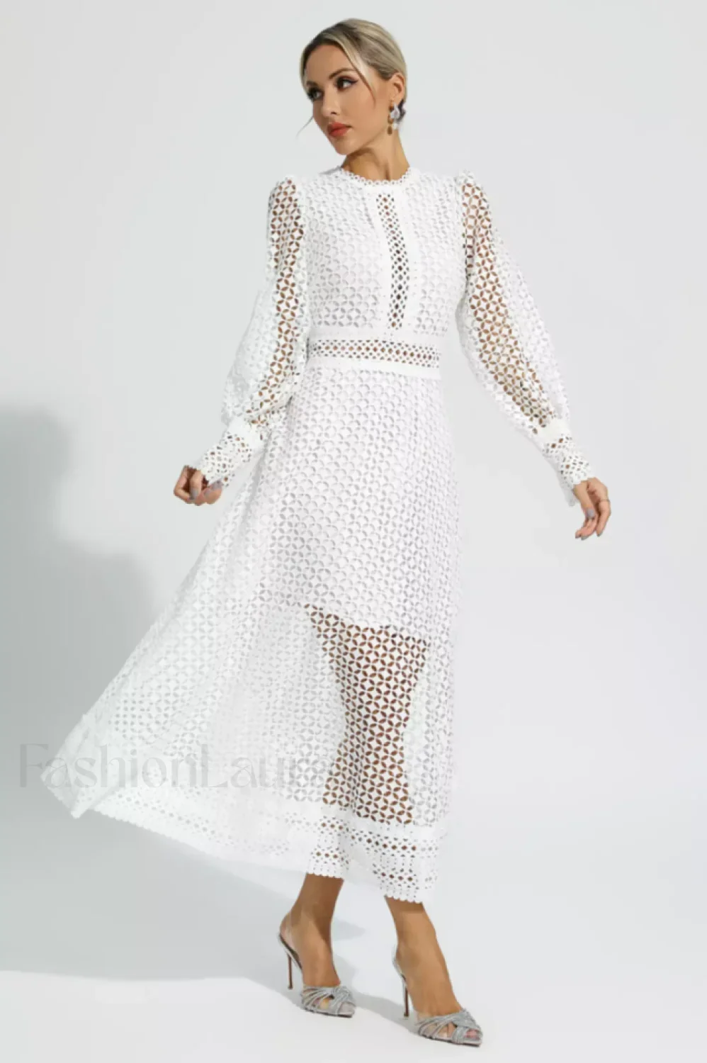 Puff Sleeves Fit Charming & Flare Midi Dress - Image 15