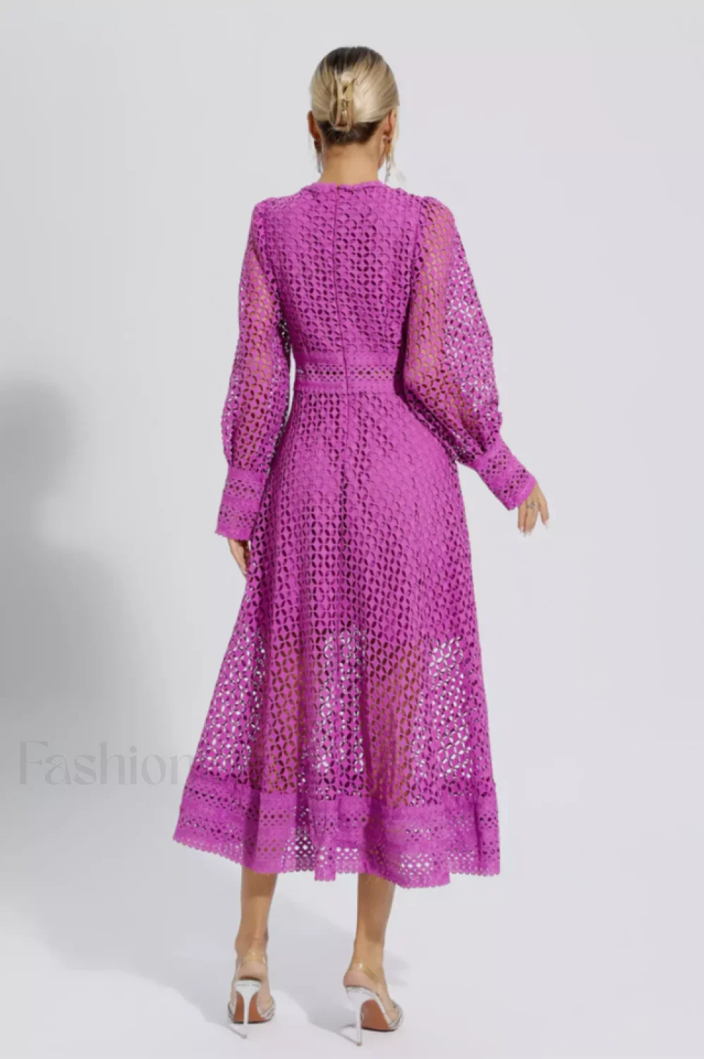 Puff Sleeves Fit Charming & Flare Midi Dress - Image 7