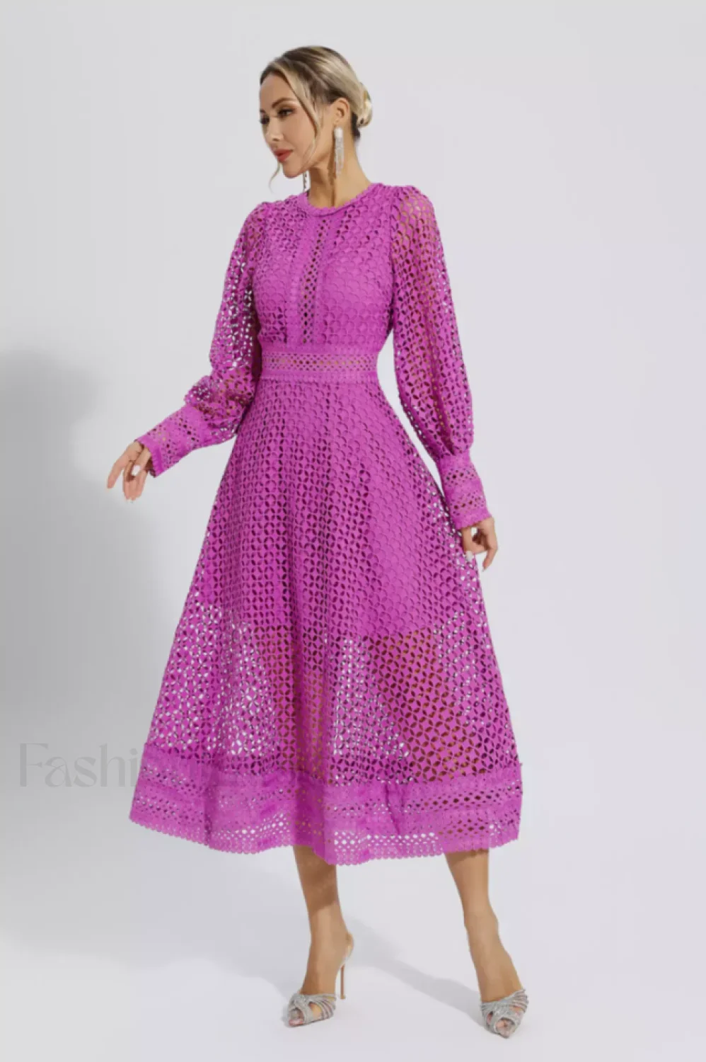 Puff Sleeves Fit Charming & Flare Midi Dress - Image 8