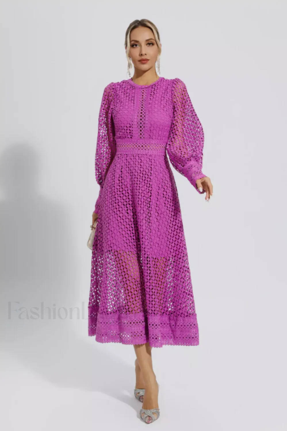 Puff Sleeves Fit Charming & Flare Midi Dress - Image 9
