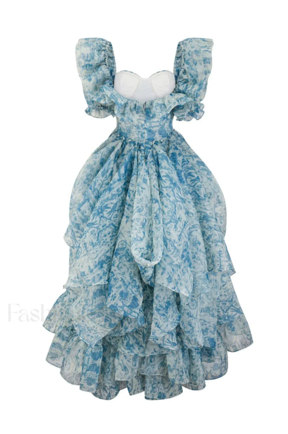 Puff Sleeve Floral Charming Organza Layered Split Dress - Image 18