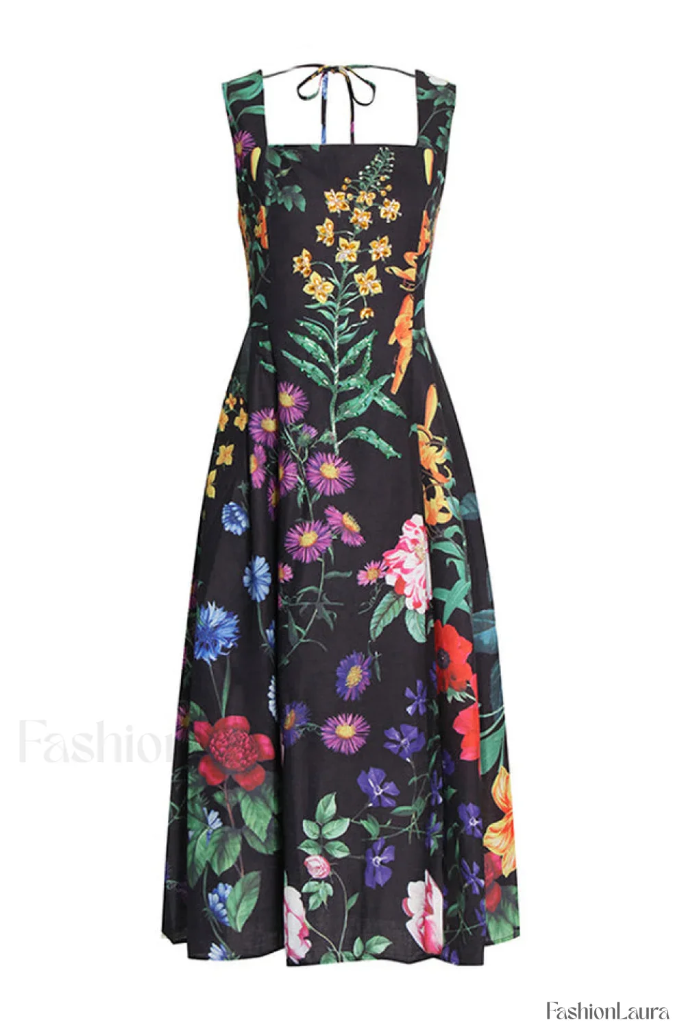 Printed Tie-Back Stylish Cotton-Blend Midi Dress - Image 11