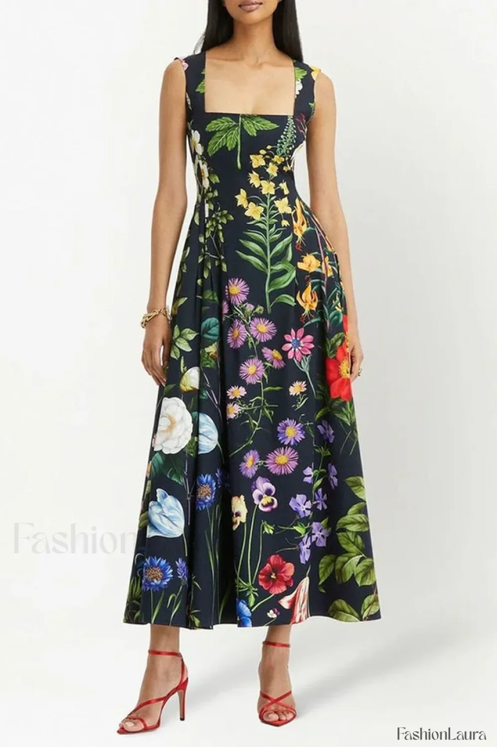 Printed Tie-Back Stylish Cotton-Blend Midi Dress - Image 14