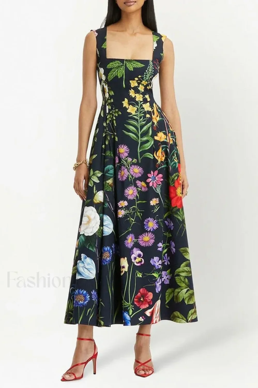 Printed Tie-Back Stylish Cotton-Blend Midi Dress - Image 2
