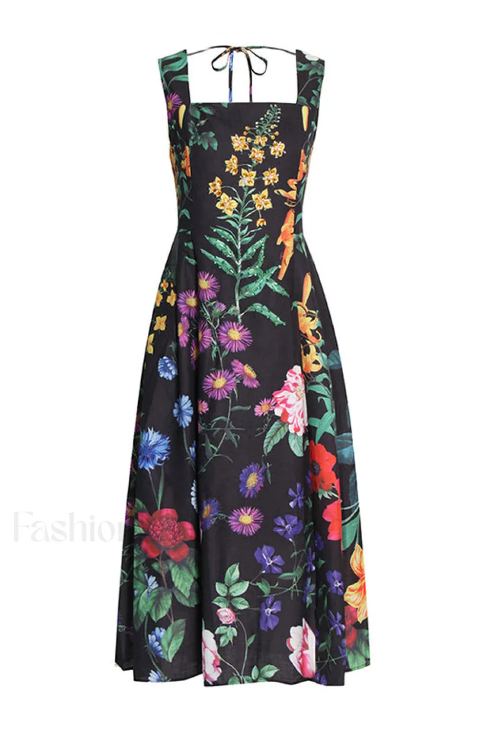 Printed Tie-Back Stylish Cotton-Blend Midi Dress - Image 7