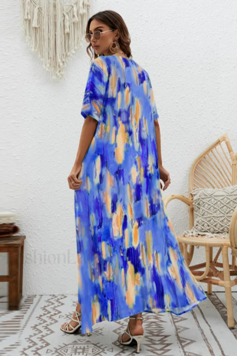 Print Short Sleeve Charming Wide Hem Maxi Dress - Image 15
