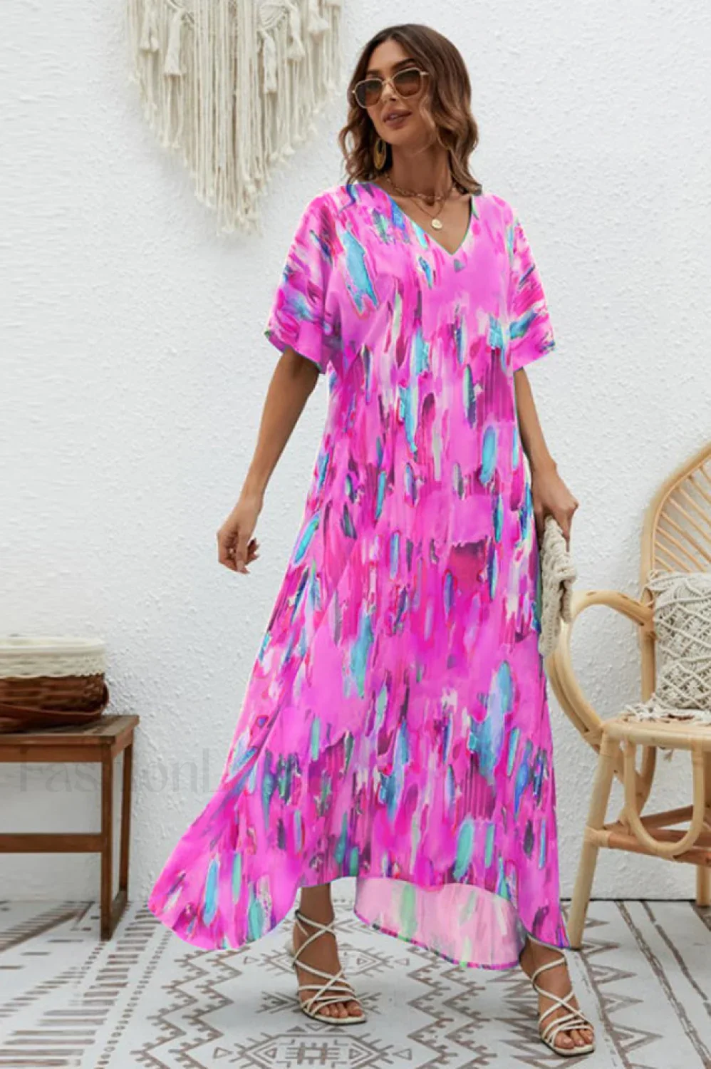 Print Short Sleeve Charming Wide Hem Maxi Dress - Image 16