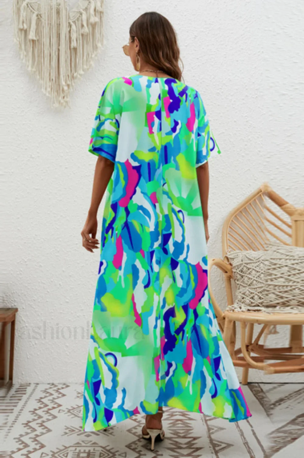 Print Short Sleeve Charming Wide Hem Maxi Dress - Image 23