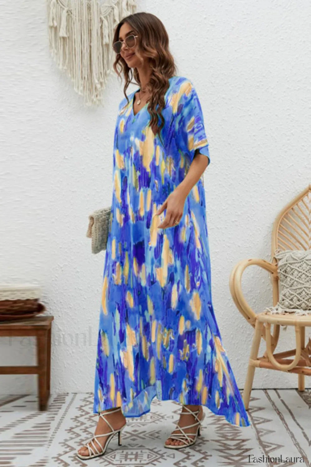 Print Short Sleeve Charming Wide Hem Maxi Dress - Image 50