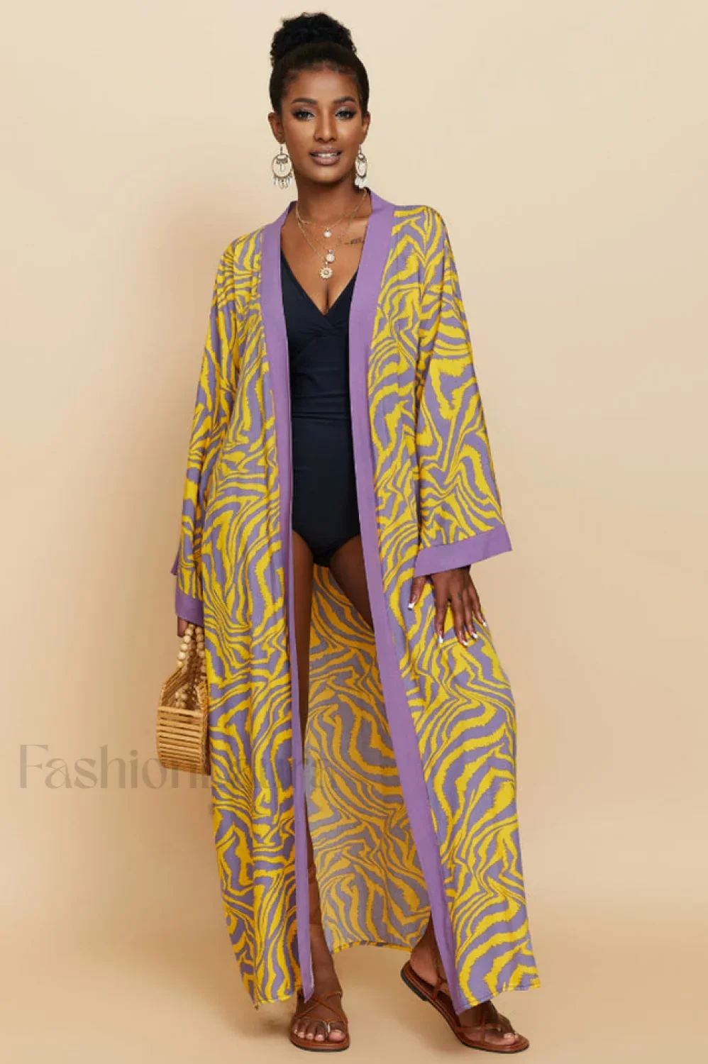 Print Belted Stylish Kimono Dress