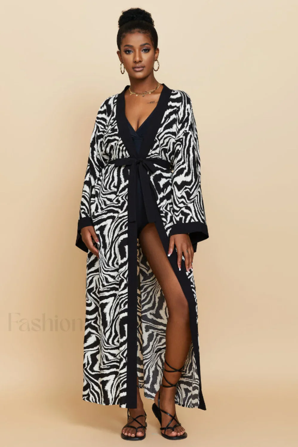 Print Belted Stylish Kimono Dress - Image 32