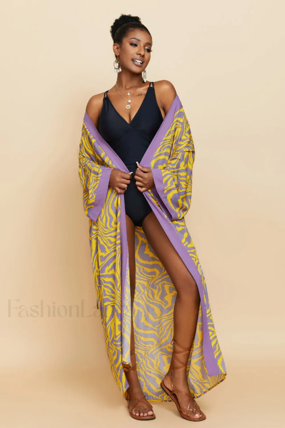 Print Belted Stylish Kimono Dress - Image 5