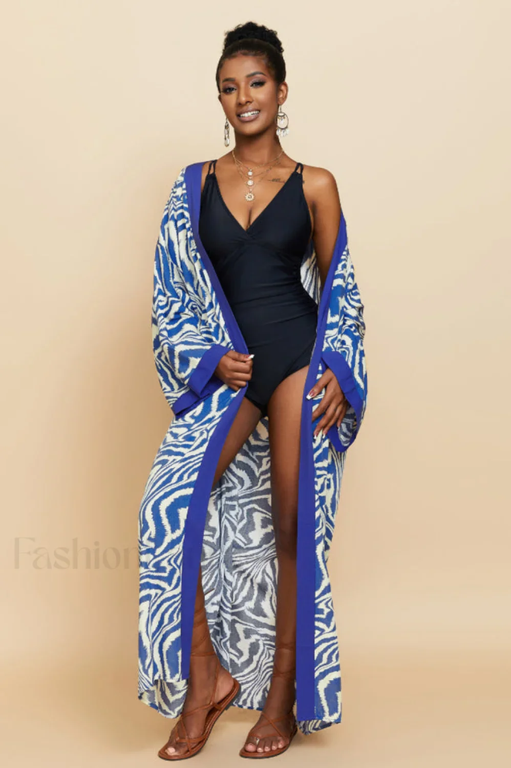 Print Belted Stylish Kimono Dress - Image 55