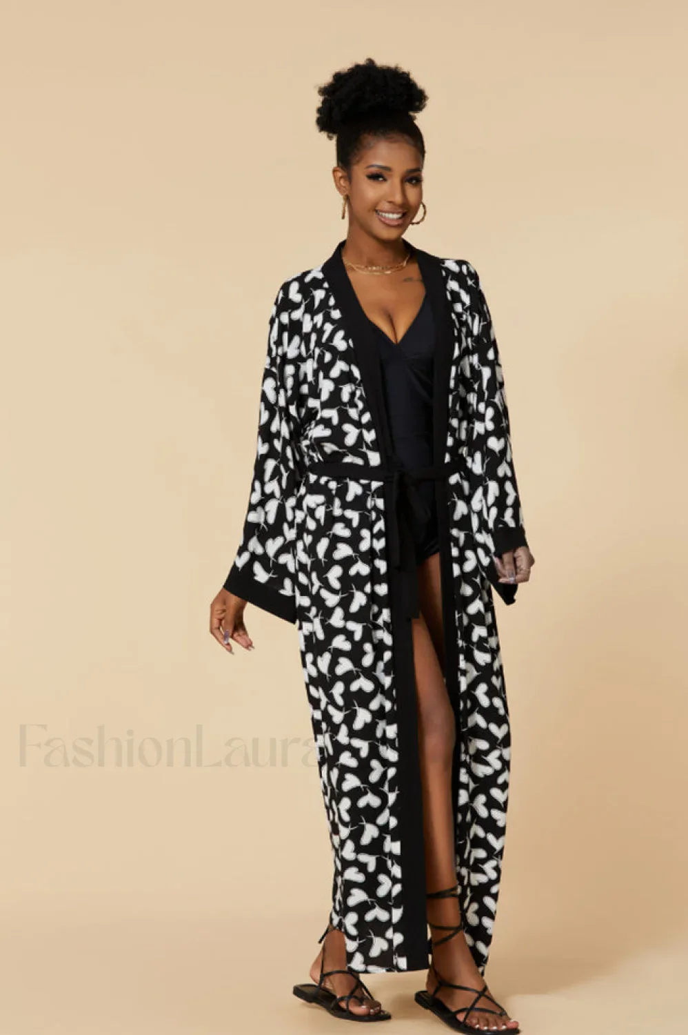 Print Belted Stylish Kimono Dress - Image 6
