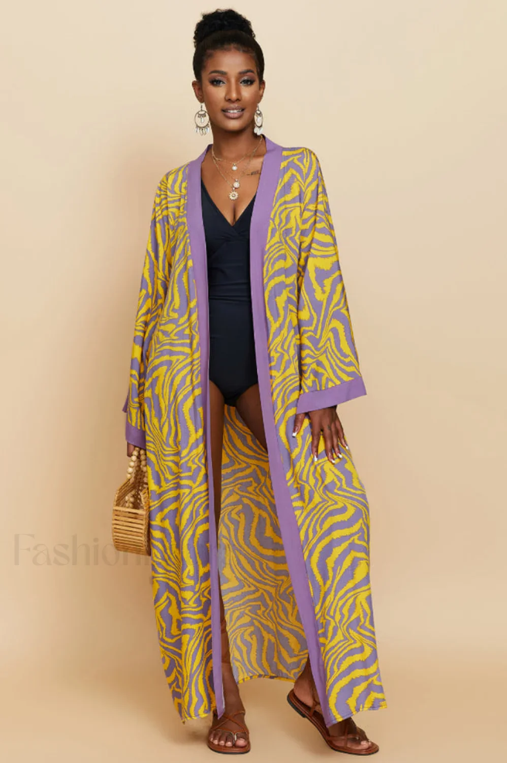 Print Belted Stylish Kimono Dress - Image 65