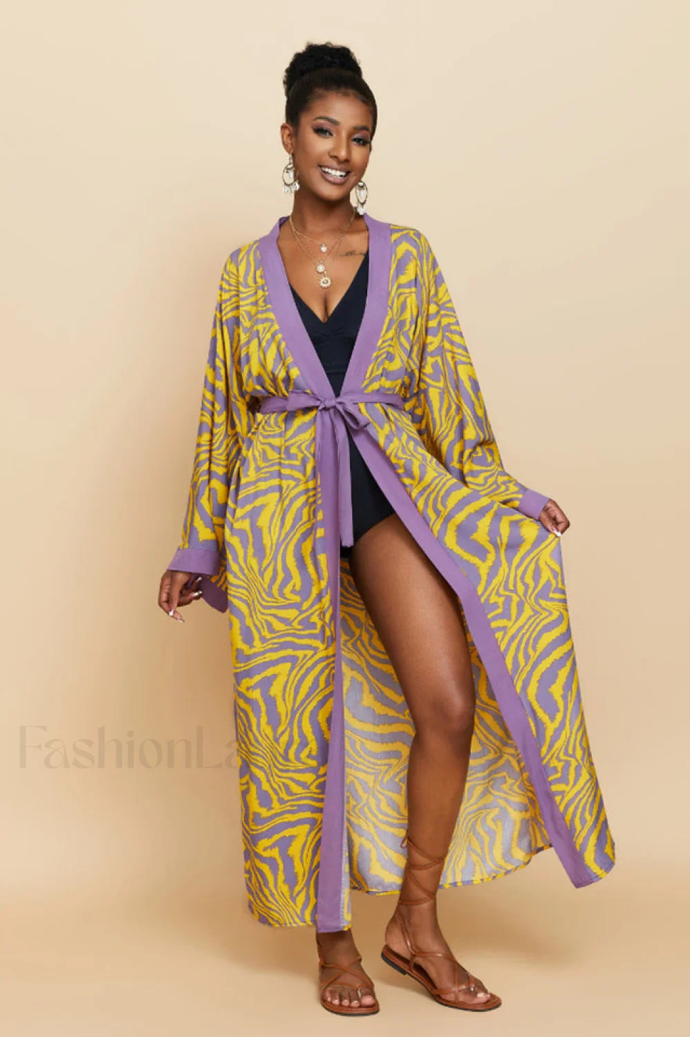 Print Belted Stylish Kimono Dress - Image 68