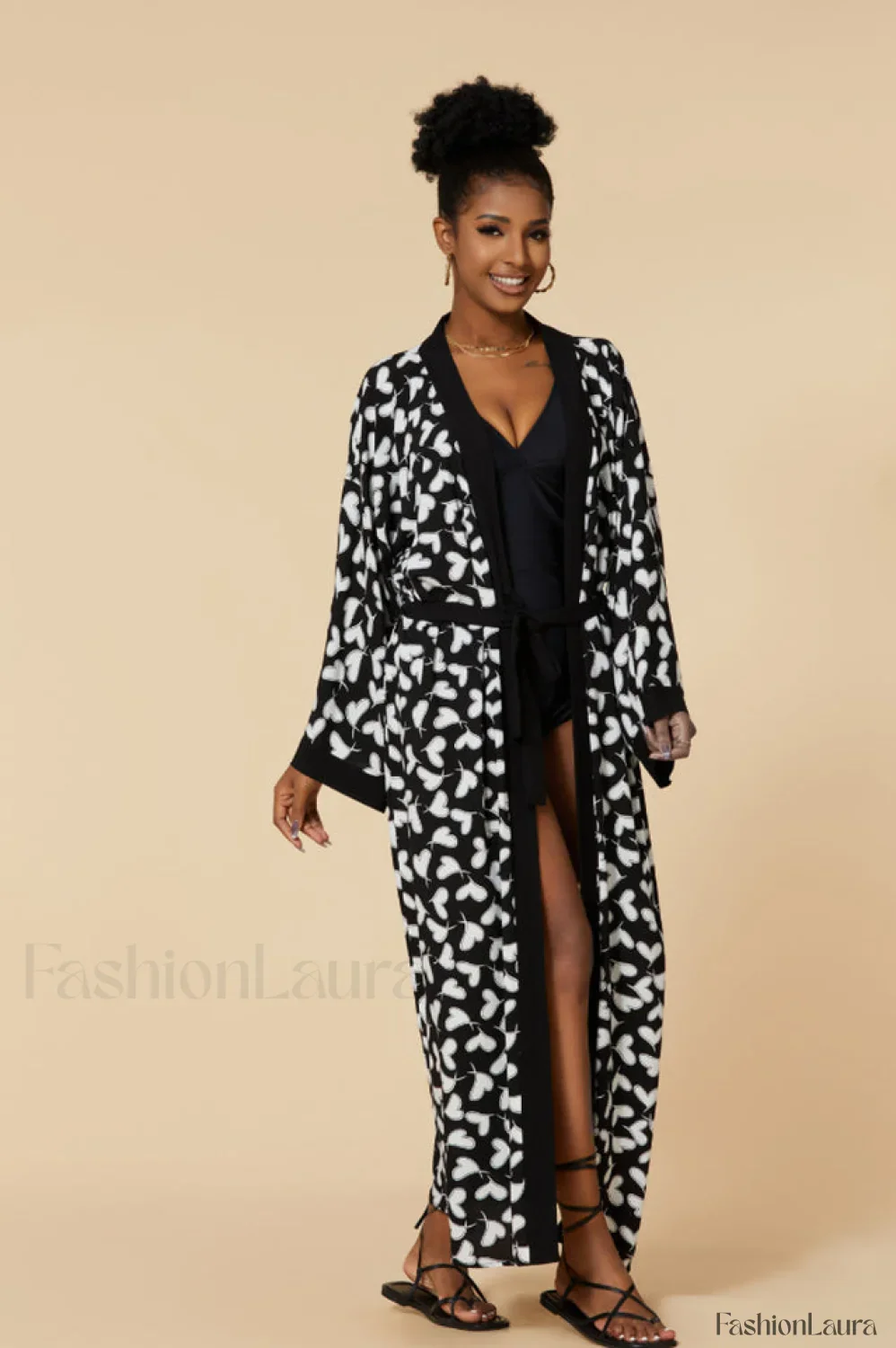 Print Belted Stylish Kimono Dress - Image 71