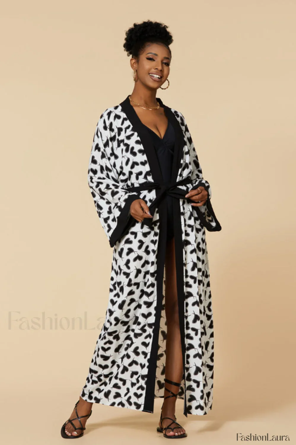 Print Belted Stylish Kimono Dress - Image 77
