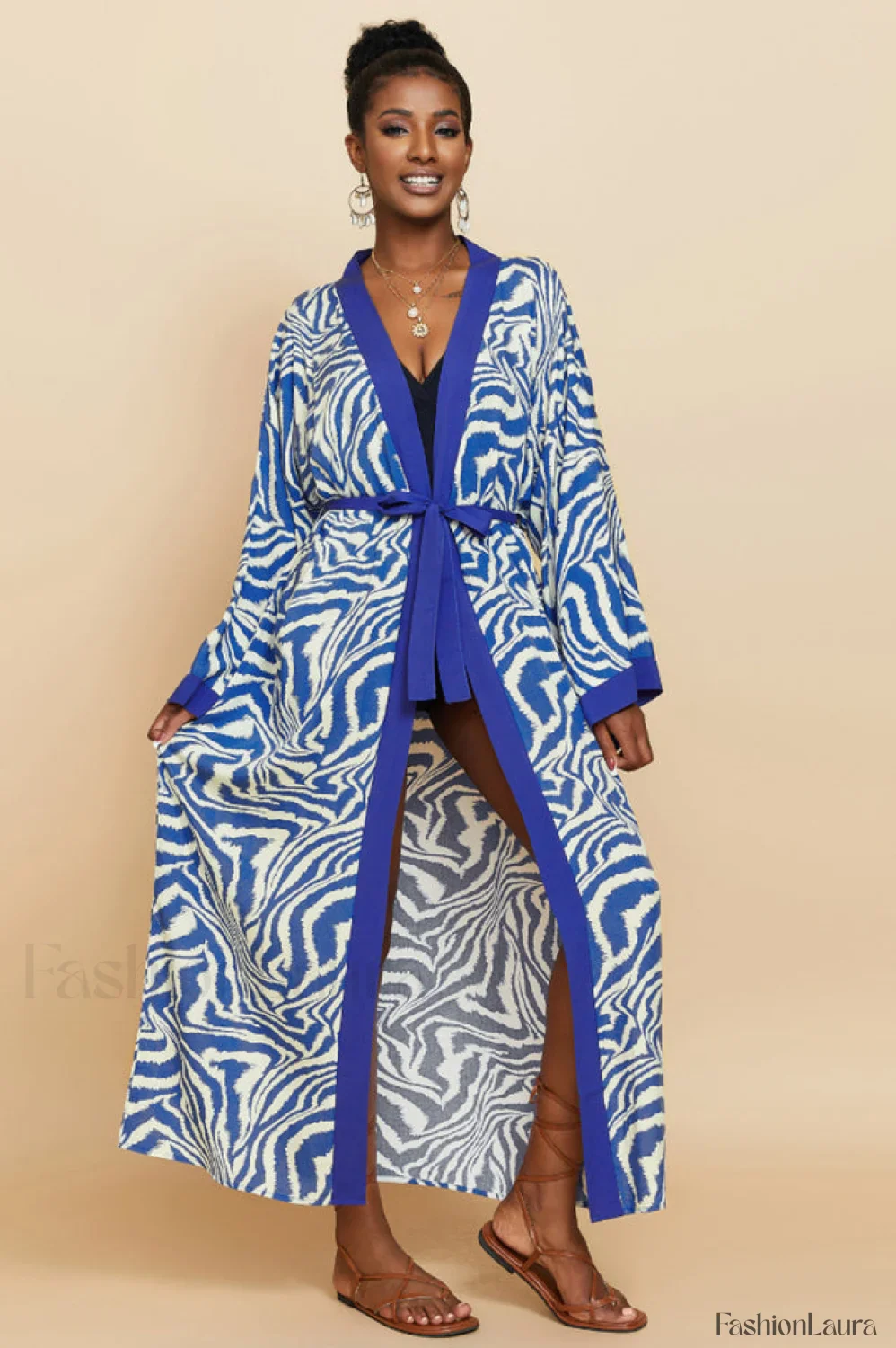 Print Belted Stylish Kimono Dress - Image 85