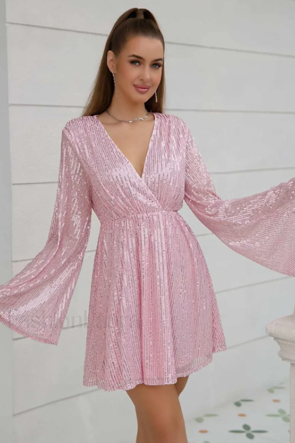 Plunging Neck Stylish Sequin Dress - Image 17