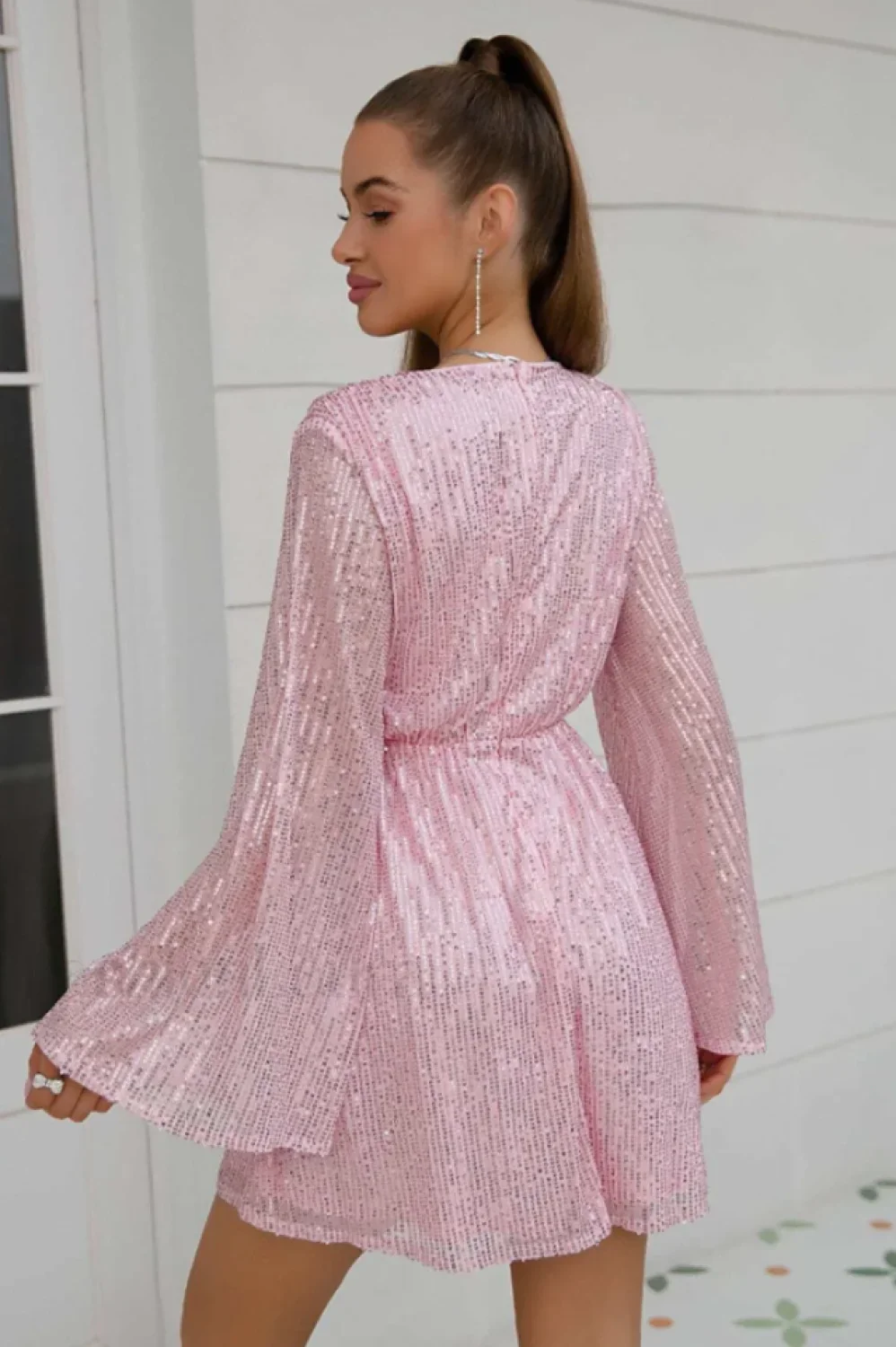 Plunging Neck Stylish Sequin Dress - Image 18