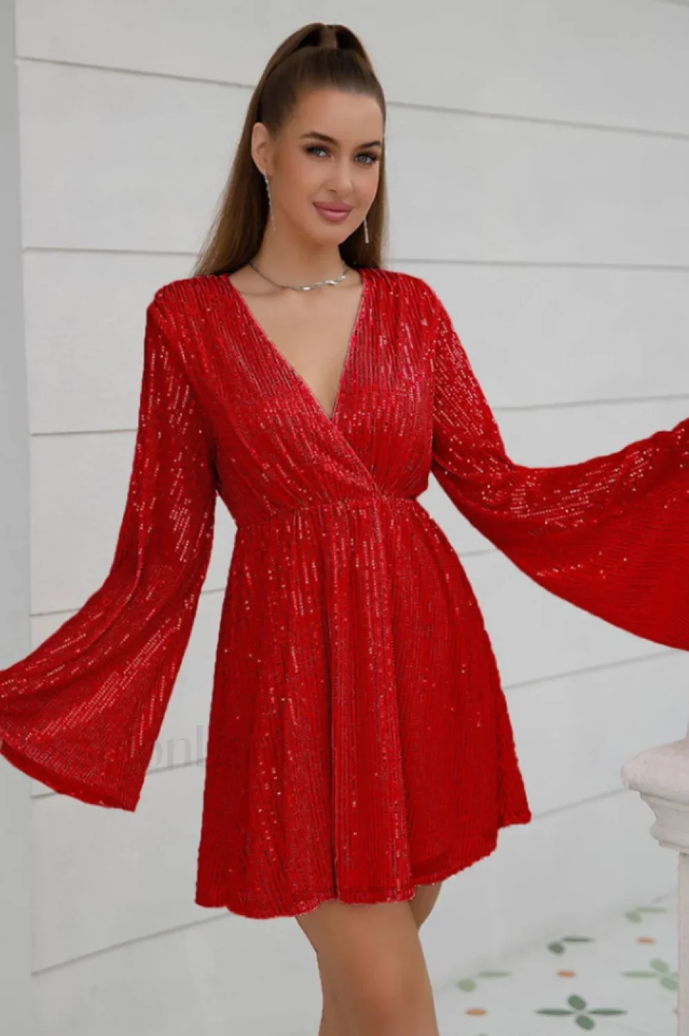 Plunging Neck Stylish Sequin Dress - Image 19