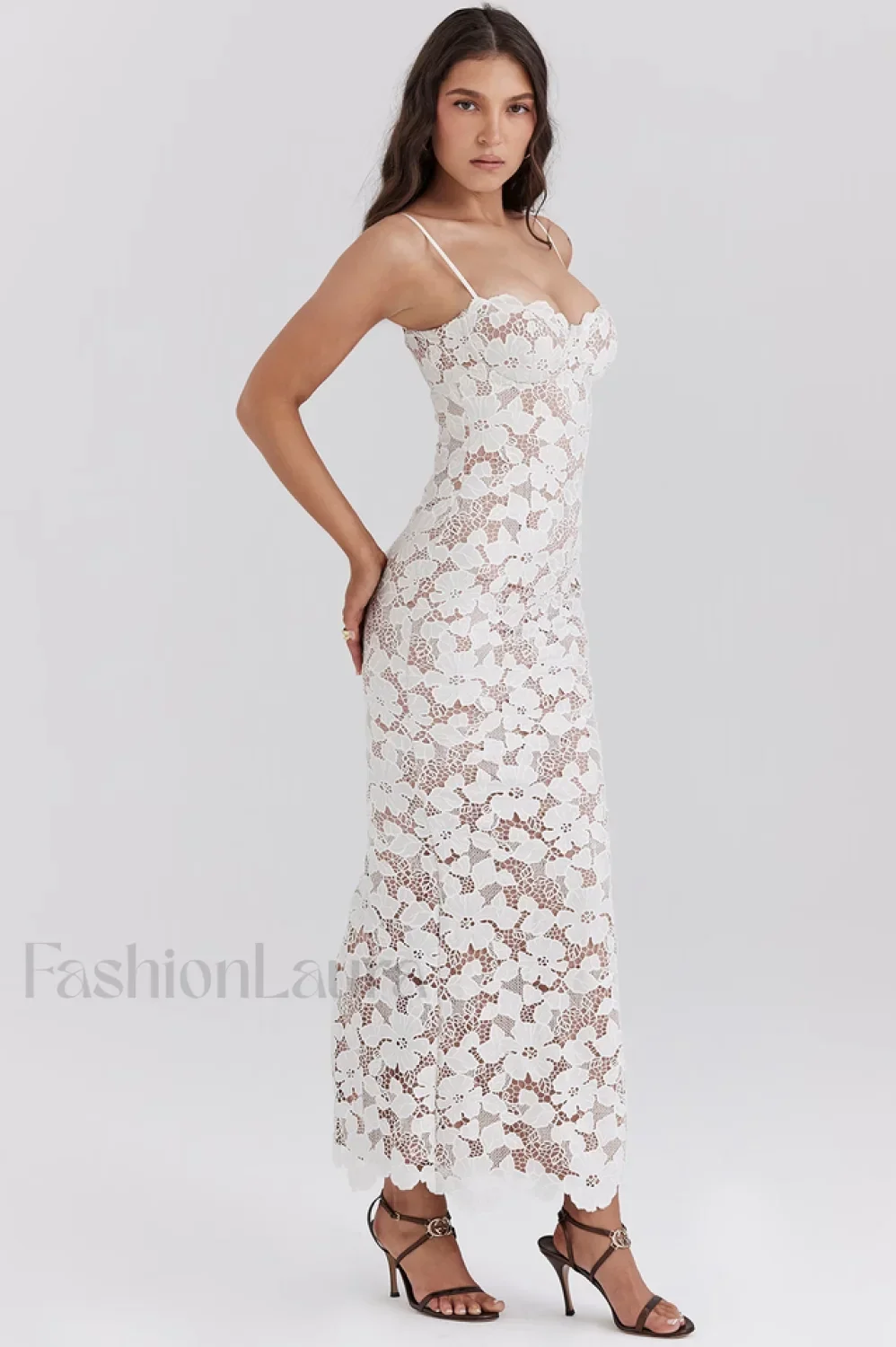 Pearl White Floral Charming Embroidered Maxi Dress - Image 3