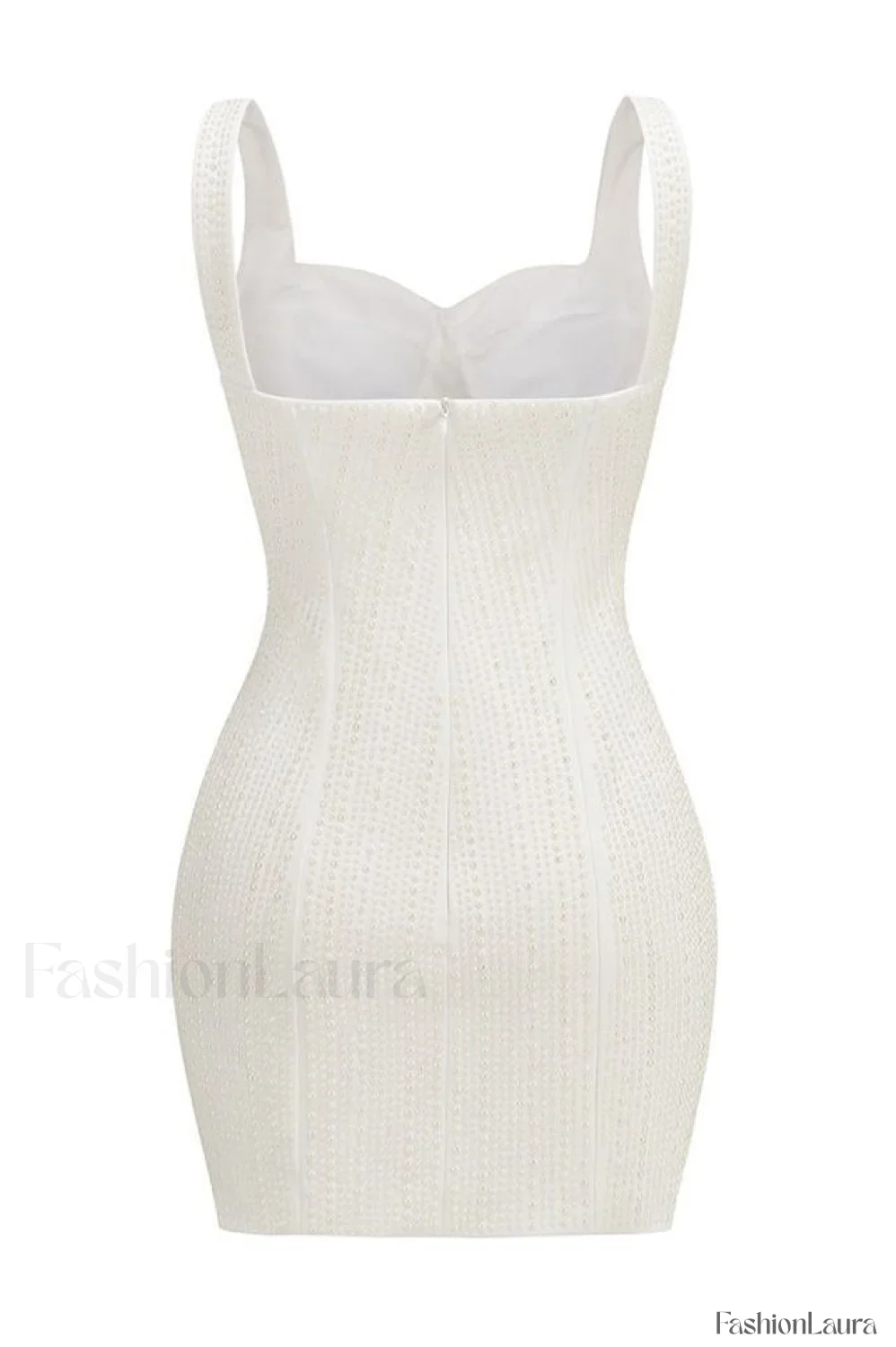 Pearl Studded Stylish White Mini Dress - Image 11