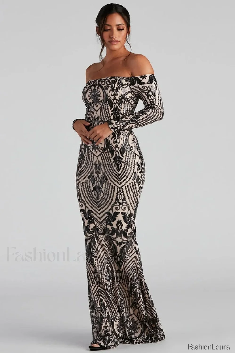 Paityn Formal Off Charming Shoulder Sequin Dress - Image 14