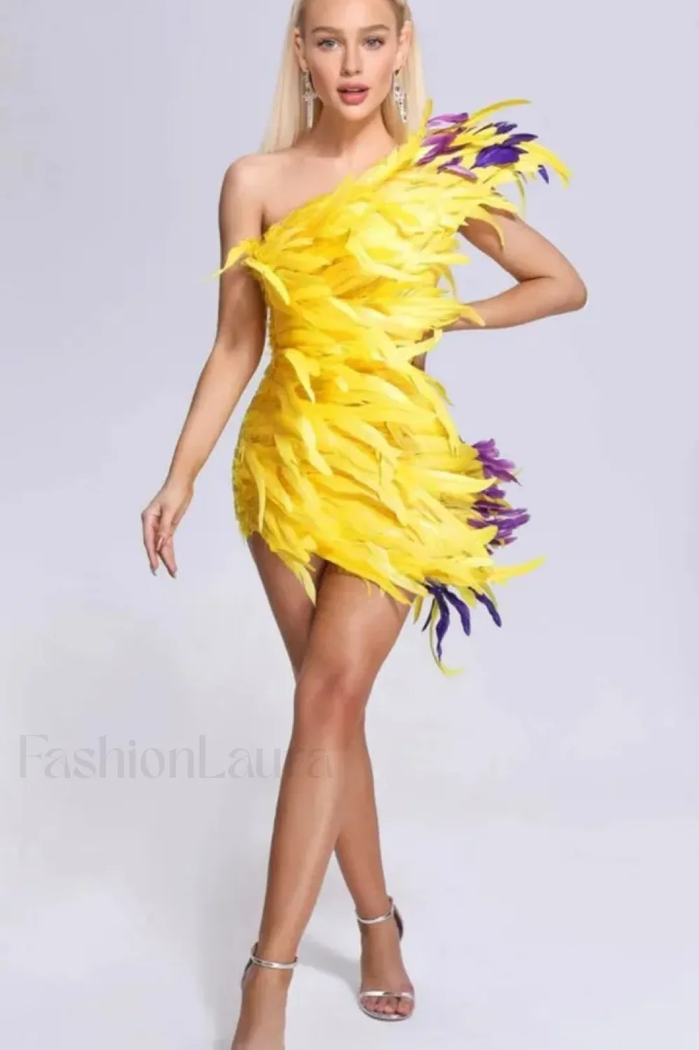 Paislee Asymmetric Stylish Feather Mini Dress - Image 10