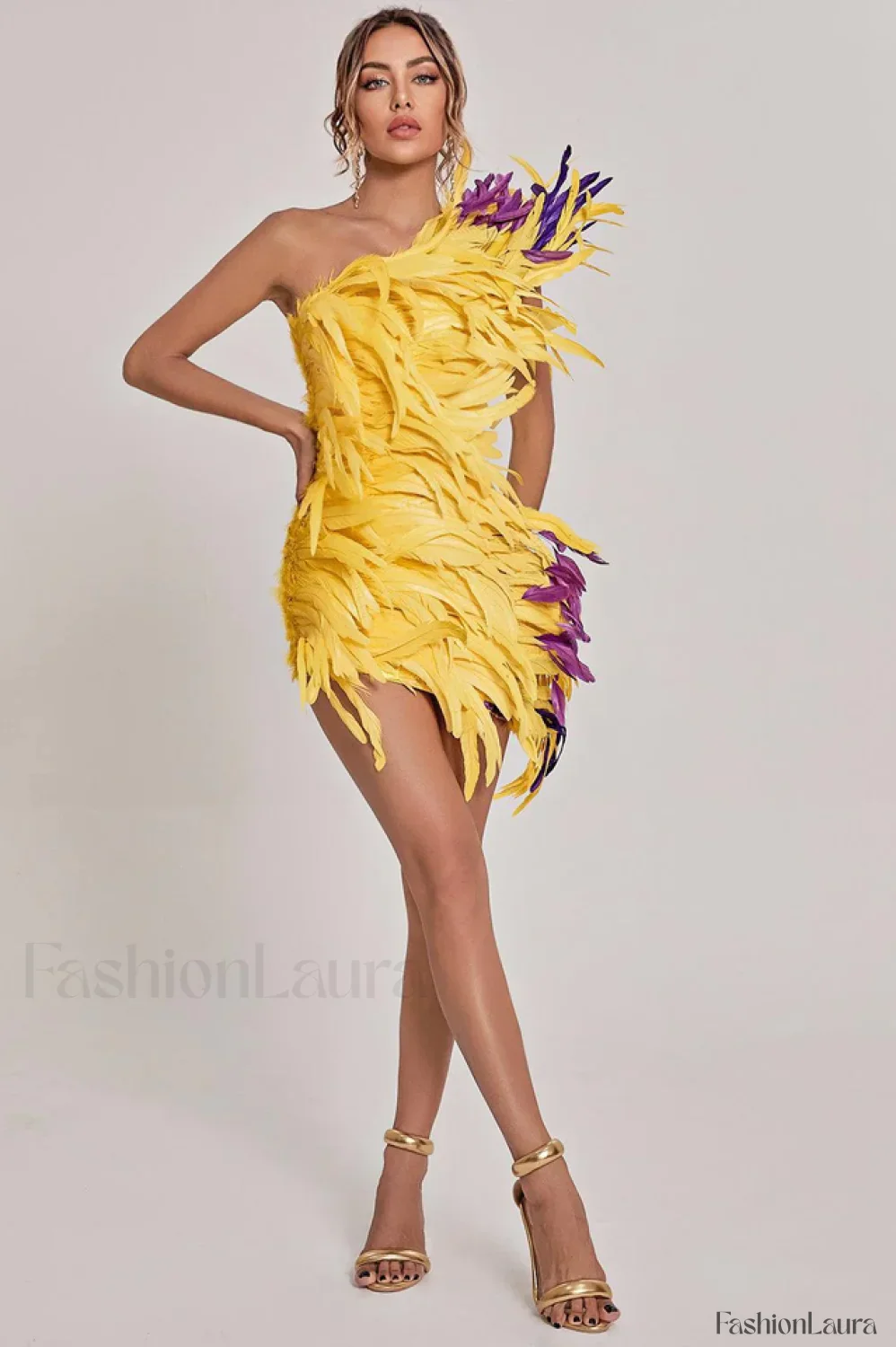 Paislee Asymmetric Stylish Feather Mini Dress - Image 24