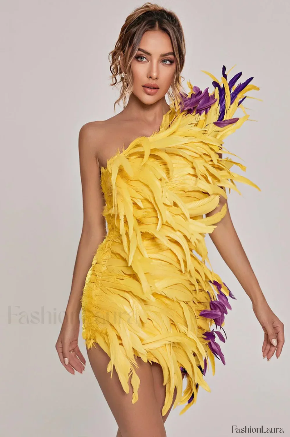 Paislee Asymmetric Stylish Feather Mini Dress - Image 28