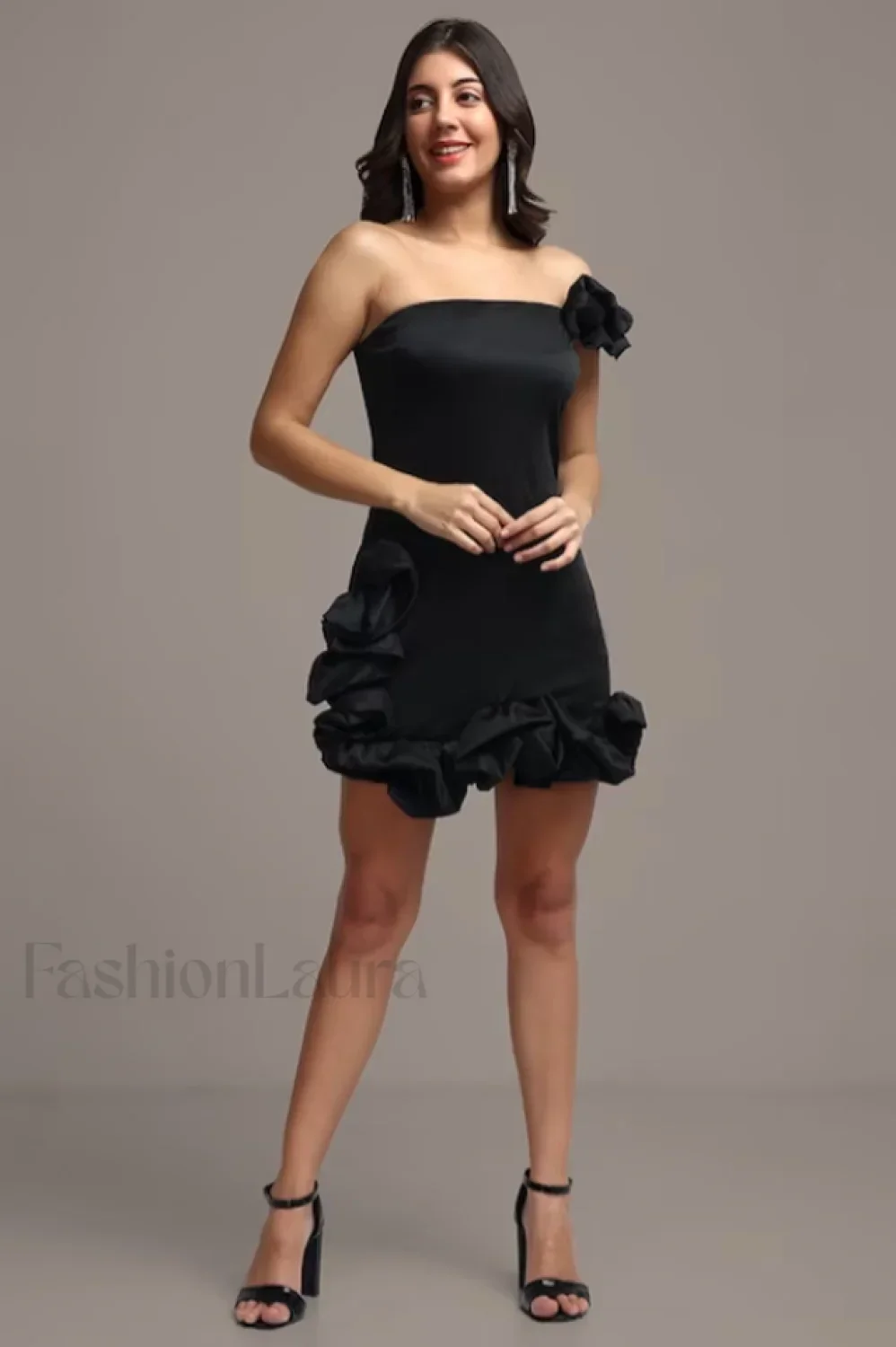 One Shoulder Ruffled Charming Sheath Mini Dress - Image 12
