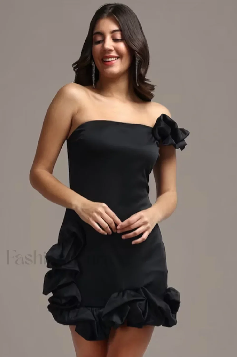 One Shoulder Ruffled Charming Sheath Mini Dress - Image 8