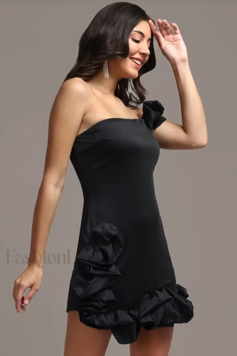 One Shoulder Ruffled Charming Sheath Mini Dress - Image 9