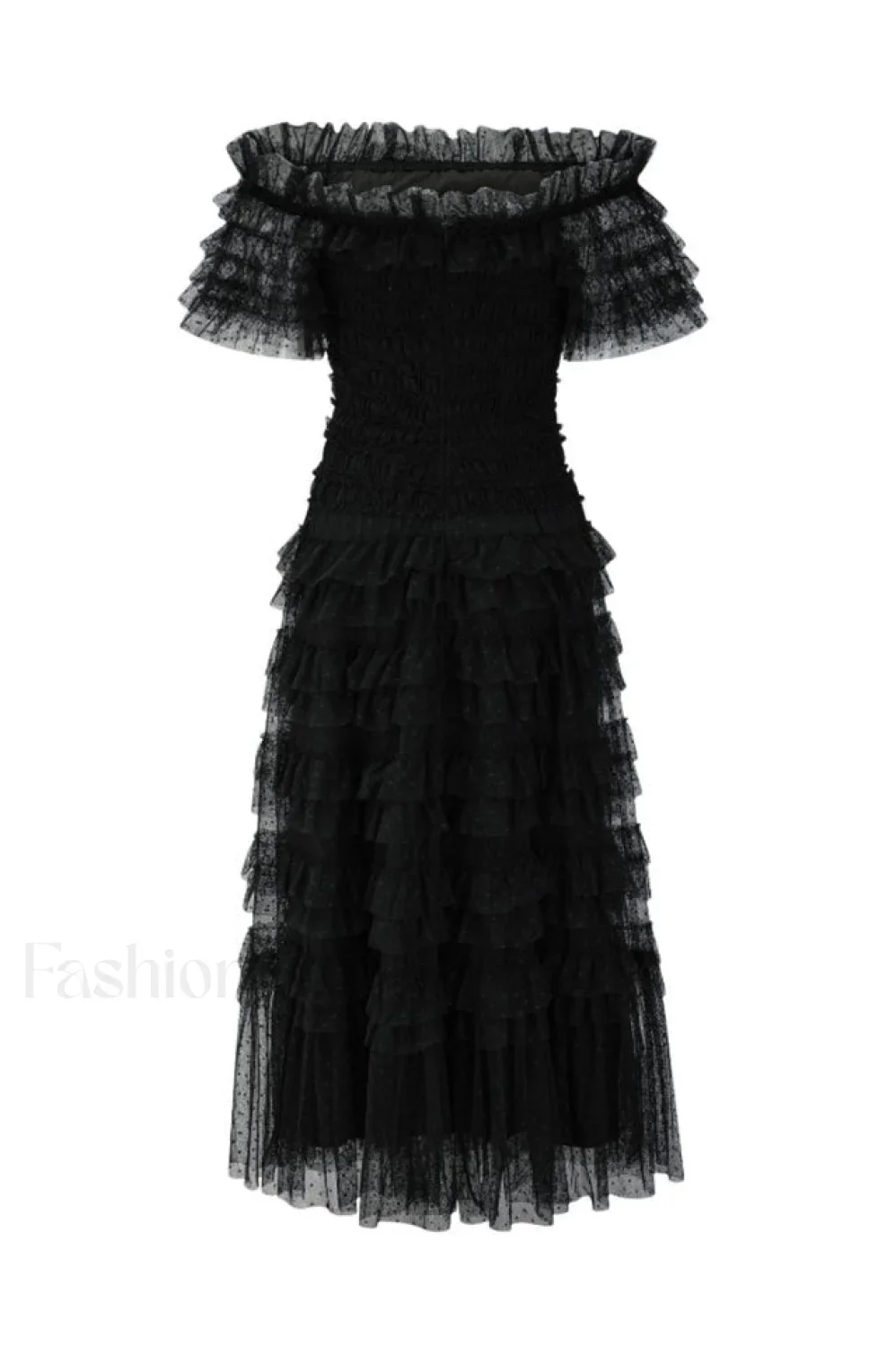 Off Shoulder Dotted Charming Tulle Maxi Dress - Image 11