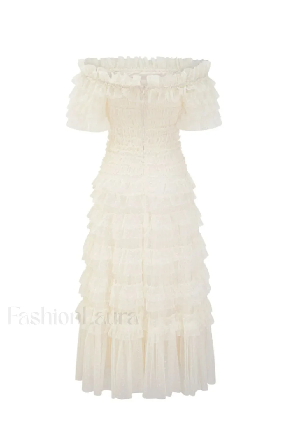 Off Shoulder Dotted Charming Tulle Maxi Dress - Image 13