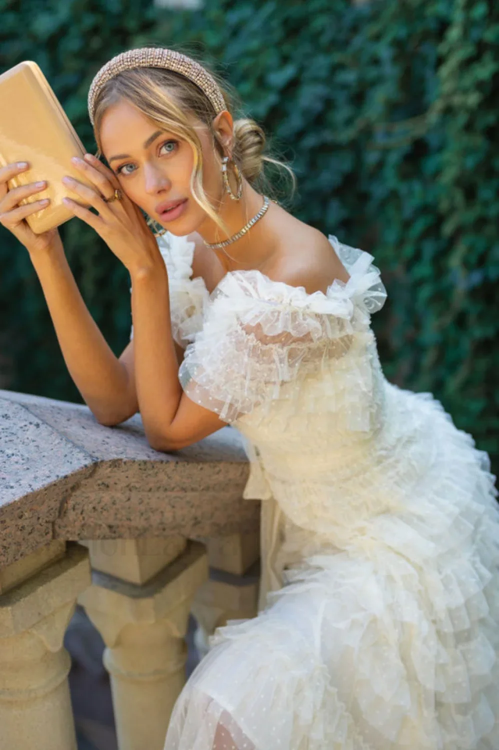 Off Shoulder Dotted Charming Tulle Maxi Dress - Image 18