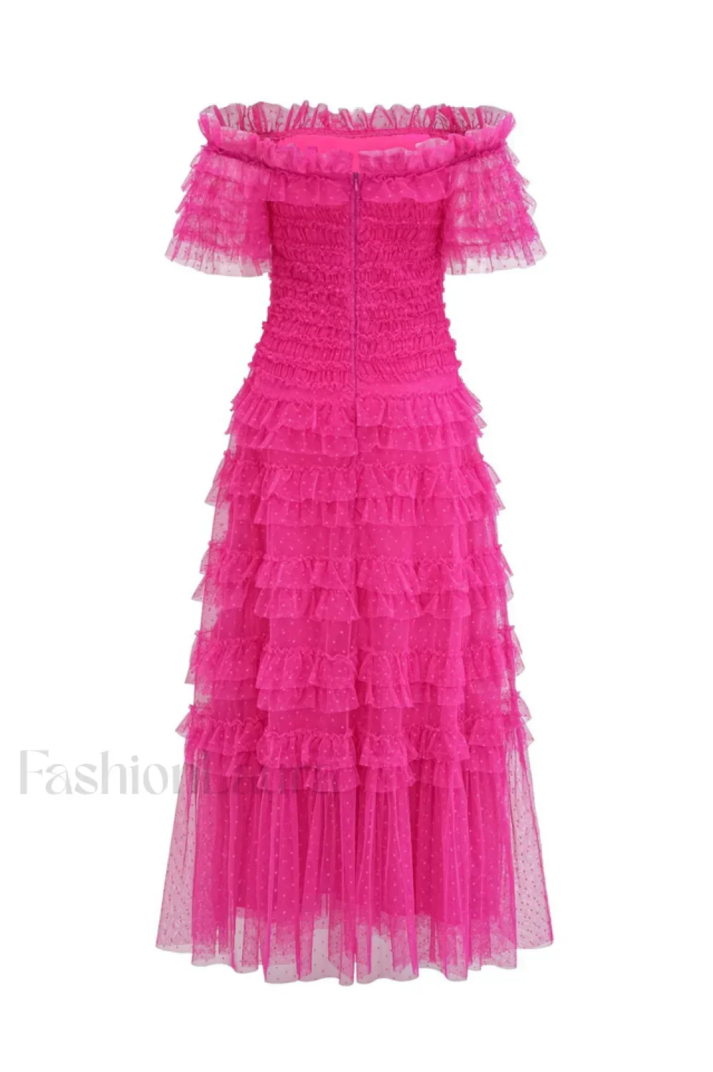 Off Shoulder Dotted Charming Tulle Maxi Dress - Image 2