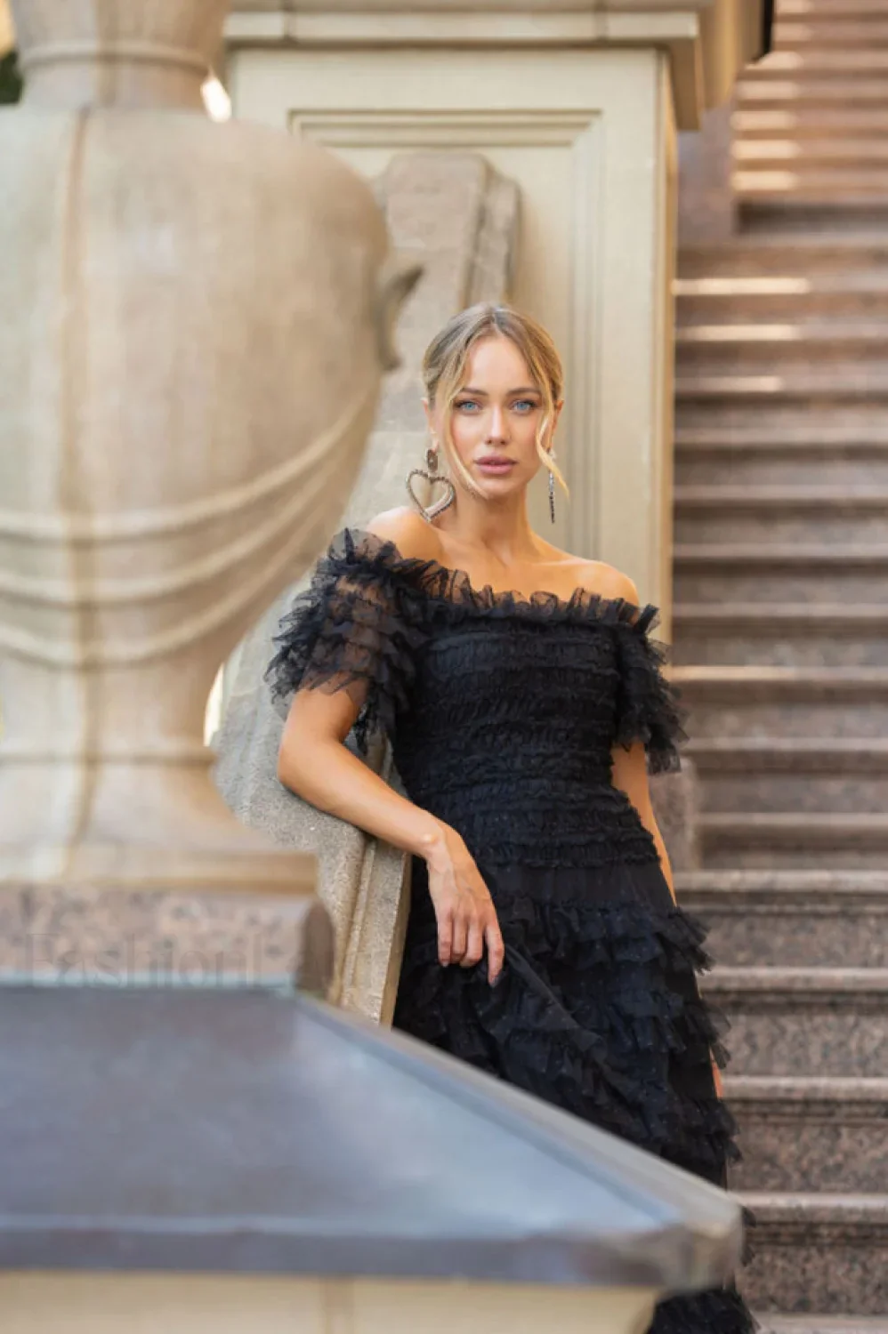 Off Shoulder Dotted Charming Tulle Maxi Dress - Image 22