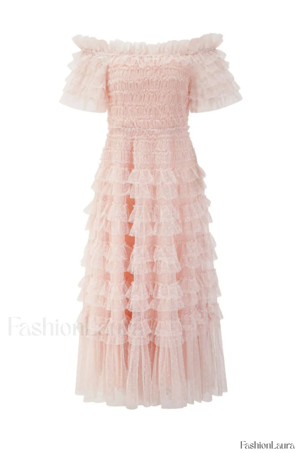 Off Shoulder Dotted Charming Tulle Maxi Dress - Image 34