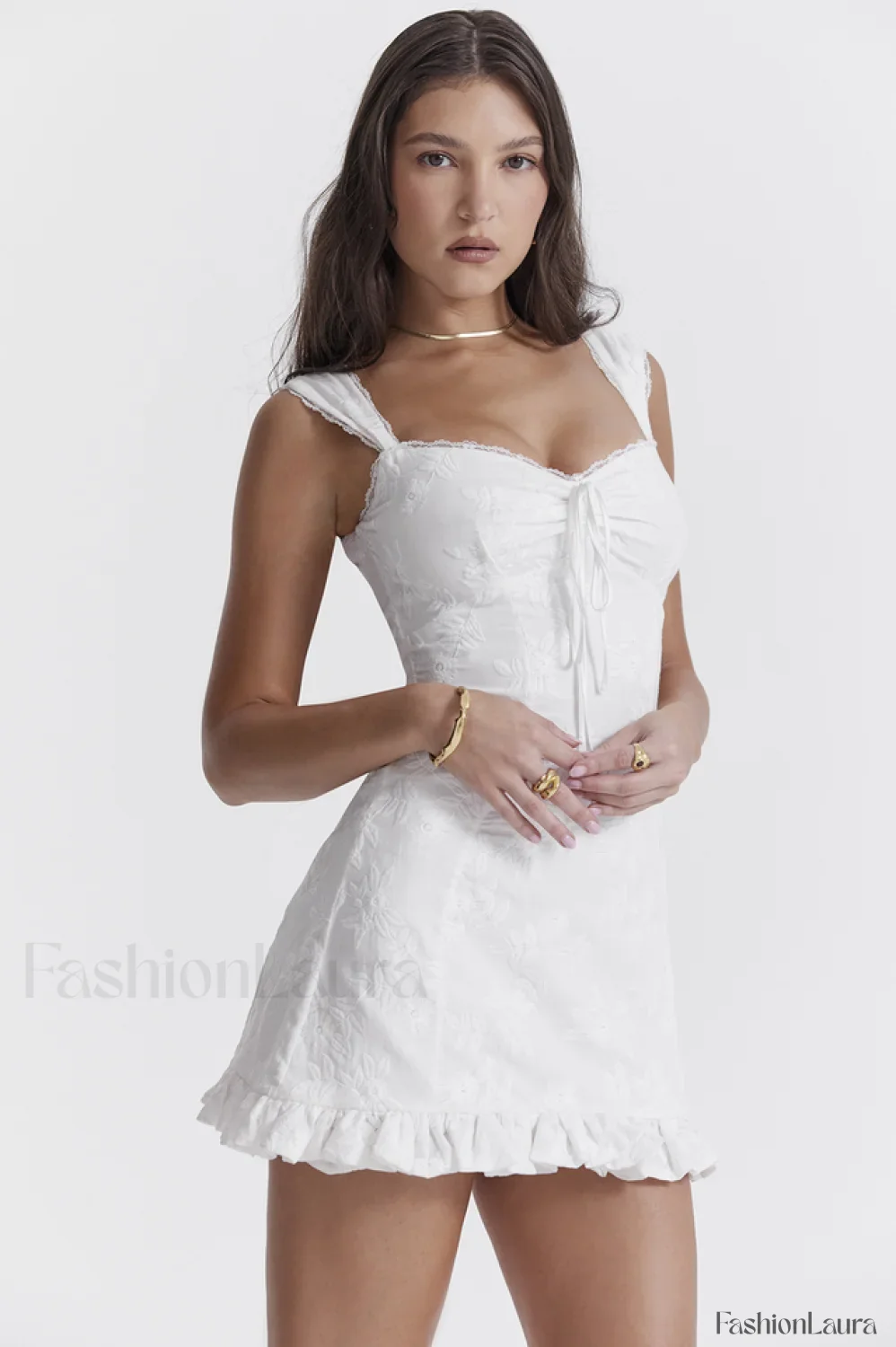Odessa White Stylish Embroidered Mini Dress - Image 18