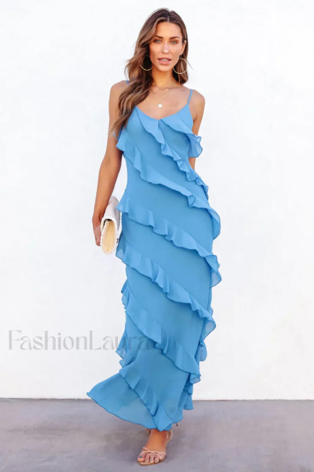 Ocean Waves Tiered Charming Ruffle Maxi Dress - Image 3