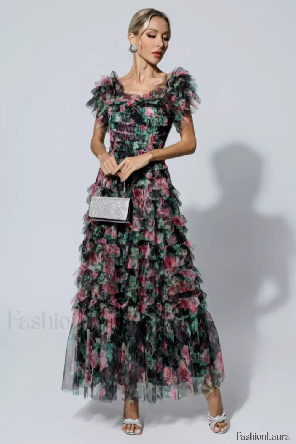 Nola Ruched Stylish Floral Maxi Dress - Image 77
