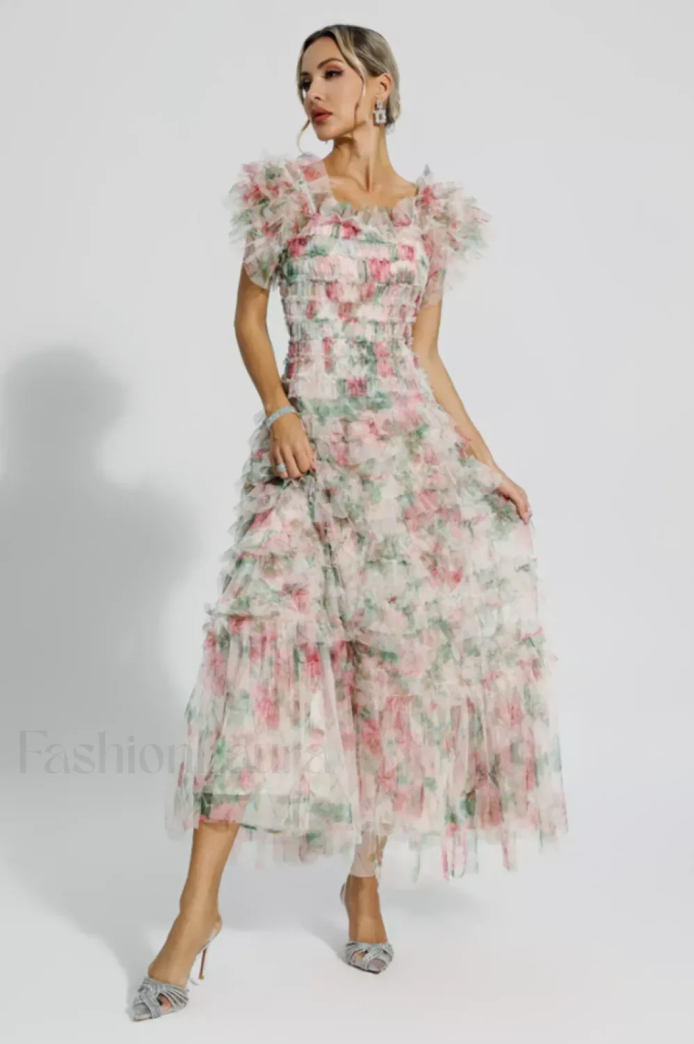 Nola Ruched Stylish Floral Maxi Dress - Image 9